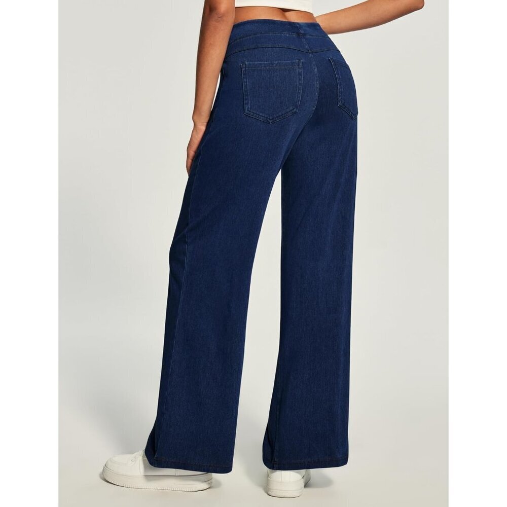 High Waist Wide Leg Jeans Women Stretchy Denim Pants Baggy Straight Fit - Picture 2 of 5